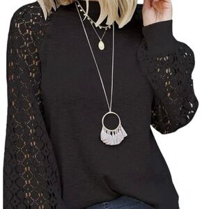 Chic Black Lace Sleeve Women's Sweater Blouse